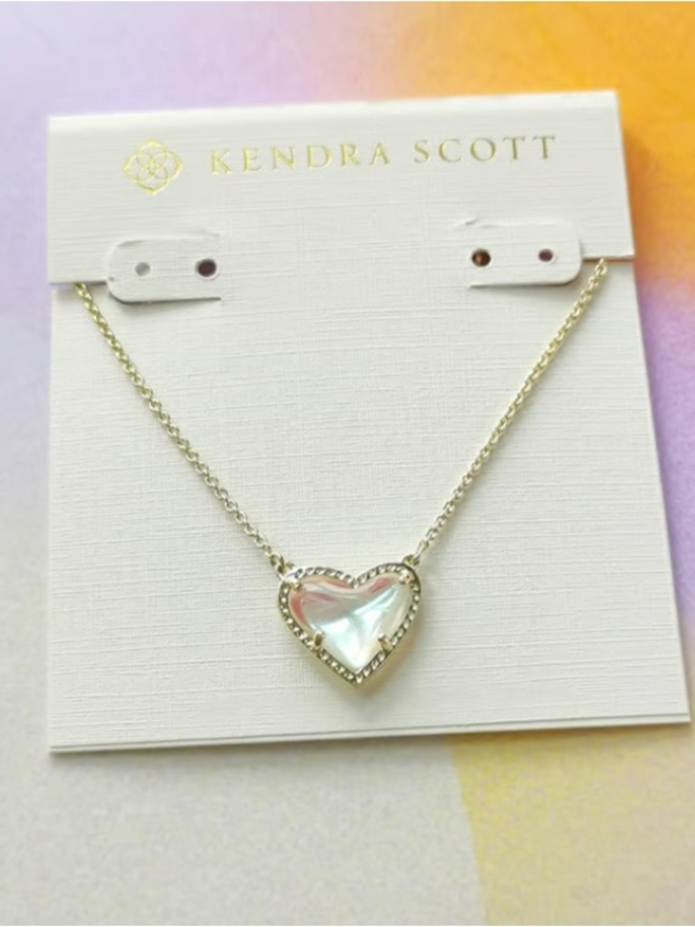 Kendra Scott Silver Heart Necklace with Iridescent Mother-of-Pearl